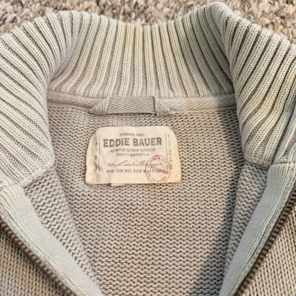 Vintage Eddie Bauer Half Zip Sweater XXL Cream Cotton Knit Pullover Made in USA - Picture 2 of 9